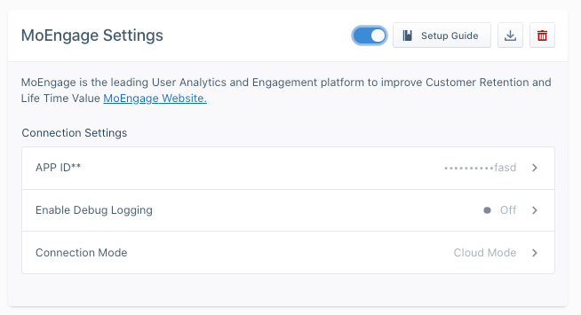 Screenshot of MoEngage Settings page